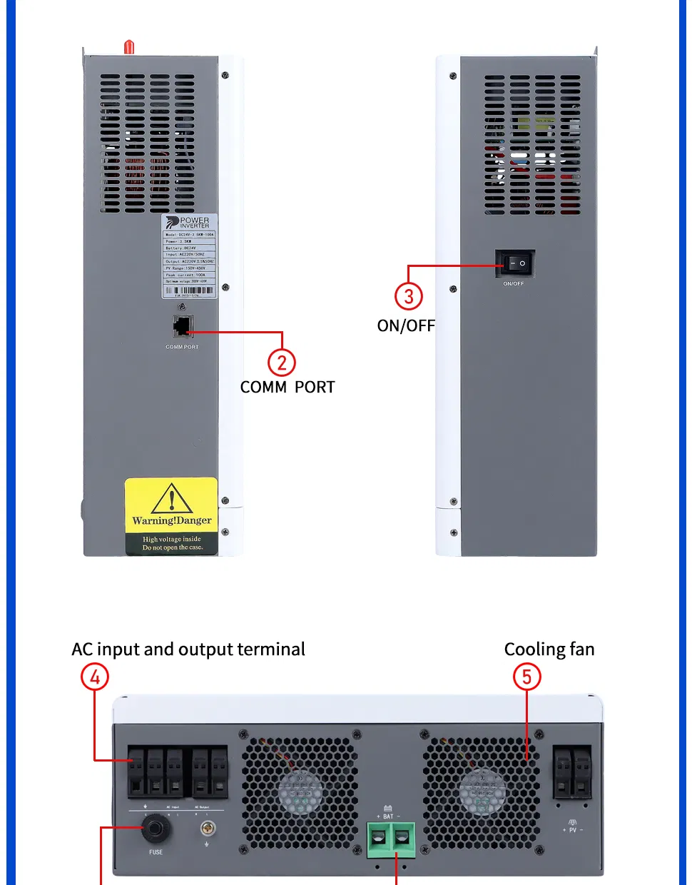 24V 3 5kw High Frequency Solar Inverter Pure Sine Wave Inverter with 100A MPPT Controller LCD D (5)