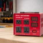 Johsun step up and step down voltage converter in a home workshop with 110V and 220V outlets
