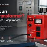 TDGC2J red variable auto transformer with pointer voltage meter and control knob on white background