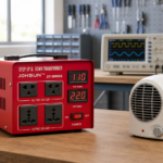 Johsun step-down voltage converter powering an appliance beside PWM test equipment