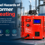 TDGC2J red variac transformer on an industrial site with five labeled overheating topics