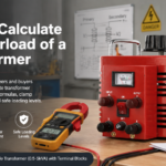 Cover image showing a red TDGC2J single phase voltage regulator with terminal blocks alongside a clamp meter and a transformer formula whiteboard