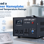 Transformer nameplate showing kVA rating, voltage, impedance and temperature rise fields