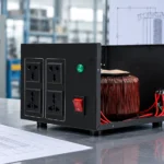Small industrial dry-type transformer beside engineering drawings, representing percent impedance on a nameplate