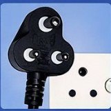 Type D plug and socket - 3 round pins, old British standard used in India Nepal Sri Lanka