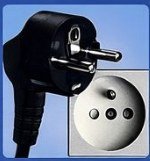 Type E plug and socket - French 2 round pins with socket earth pin, used in France Belgium Poland