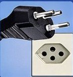 Type J plug and socket - 3 round pins, used in Switzerland Liechtenstein