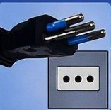 Type L plug and socket - 3 round pins in line, used in Italy