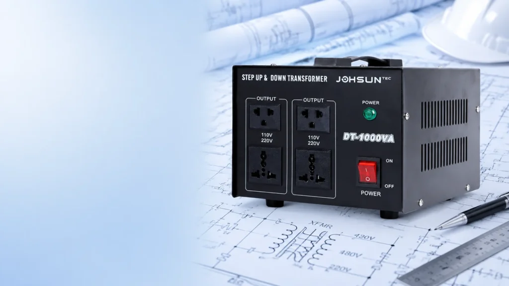 XFMR Meaning in Electrical Drawings cover - DT-1000VA step up and step down transformer on blueprint